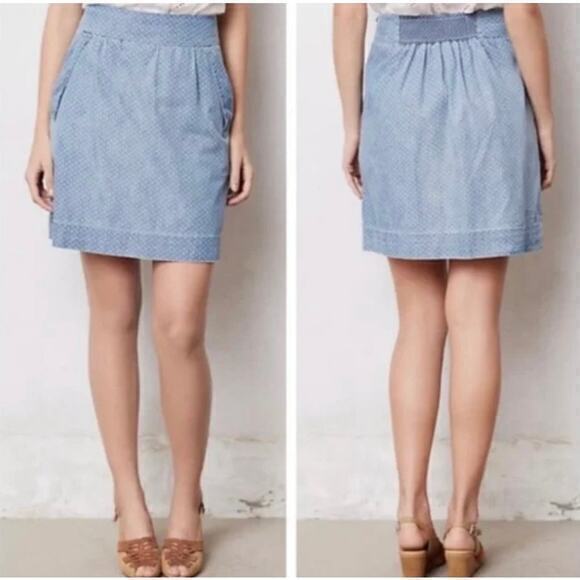 Anthropologie Holding Horses denim chambray dot print skirt 4 - Picture 1 of 8